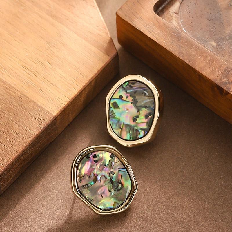 

Винтажные серьги-пусеты из переливающегося абалона - стиль середины века зелёный