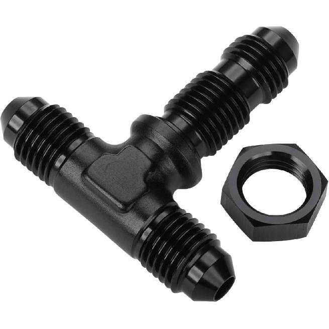 4AN Male Flare Bulkhead on Side Tee T Fitting Adapter with AN4 Nut Aluminum Black