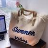Frauen Buchstaben Stickerei Leinwand Tasche Eine Schulter Unterarm Umhängetasche Große Tote Strand Tasche Einkaufstasche Frauen Leinwand Handtasche