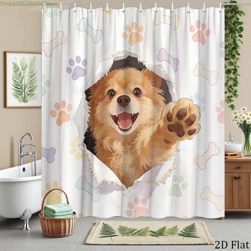 1pc Funny Dog Paw Print Shower Curtain Bathroom Decor Bathtub Partition Hanging Curtain with 12 Hooks 70.8x70.8 Inch Cute Pet
