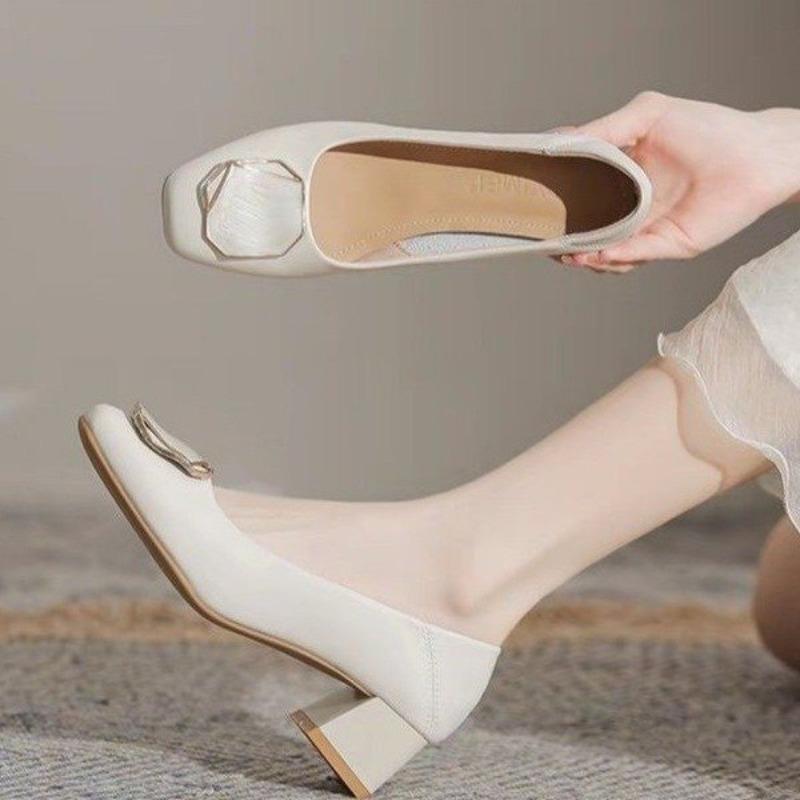 Square buckle single shoes thick heel spring and autumn models one-pedal lazy single shoes women