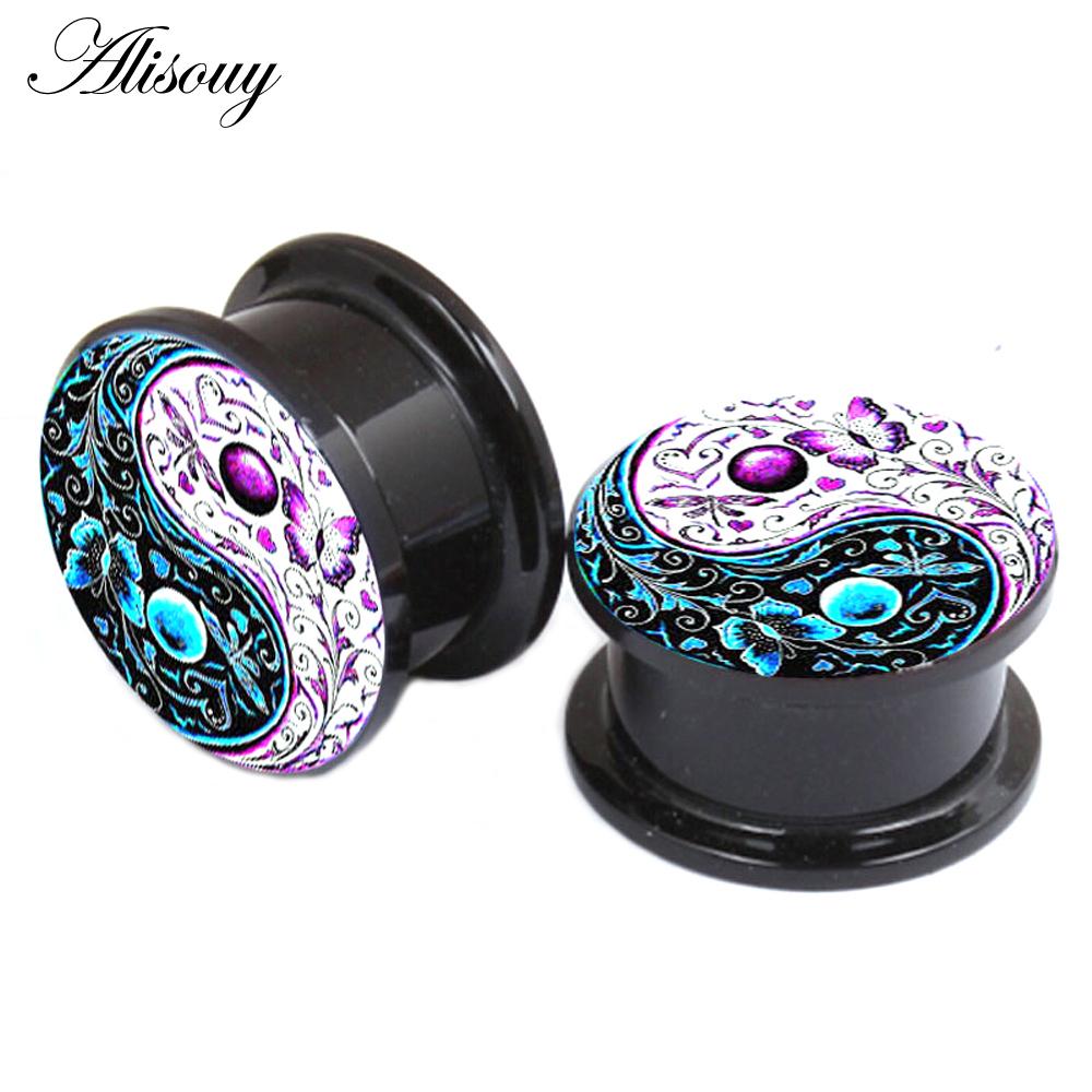 

Alisouy бабочка Тай Чи цветок акриловые ушные манометры заглушки туннели растягивающийся расширитель винт на затычки для ушей пирсинг украшения для тела