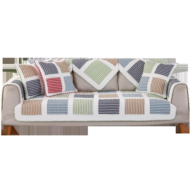 Cotton Square Plaid Sofa Cushion Four Seasons Quilted Sofa Seat Cover Cover