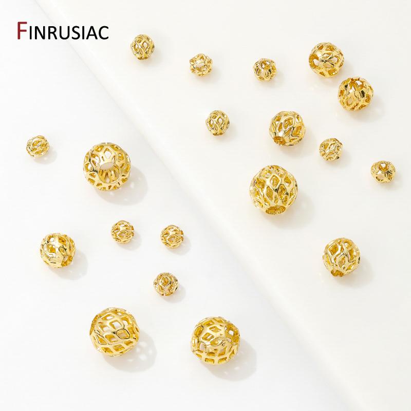 18K Gold Plated Brass Beads For Bracelets, 4/6/8mm Round Hollow Spacer Beads,Separators For Beads,DIY Jewelry Making Accessories