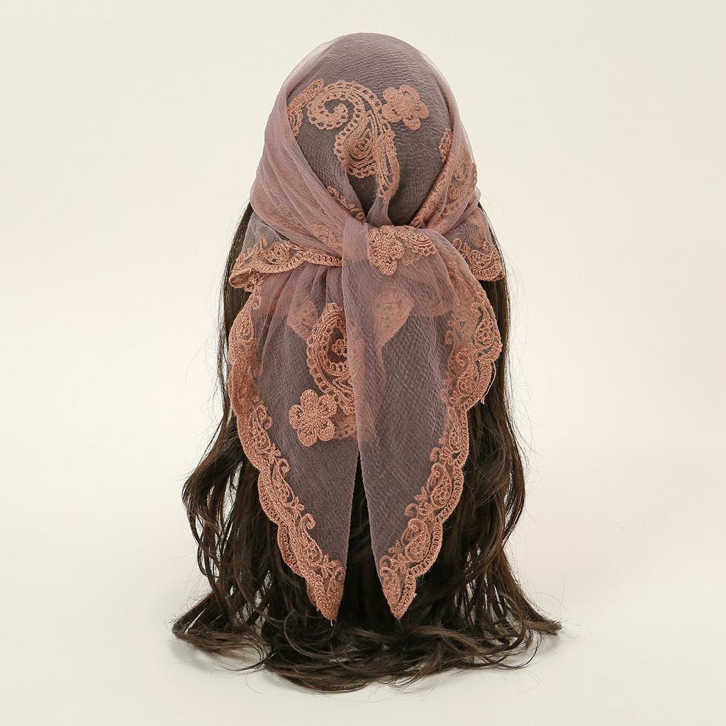 New Embroidery Lace Veil Scarf Lace Square Bandanas Style Embroidery Floral Headband Net Breathable Hijab Through Headscarf Wrap