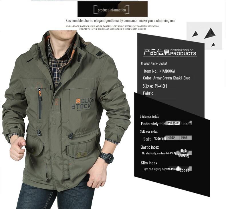 Men's Fleece-Lined Mid-Length Windbreaker with Multi-Pockets (2025 Edition)