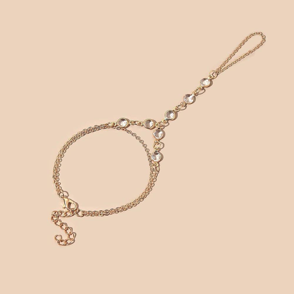 Elegant Crystal Finger Chain Bracelet with Ring - European Fashion