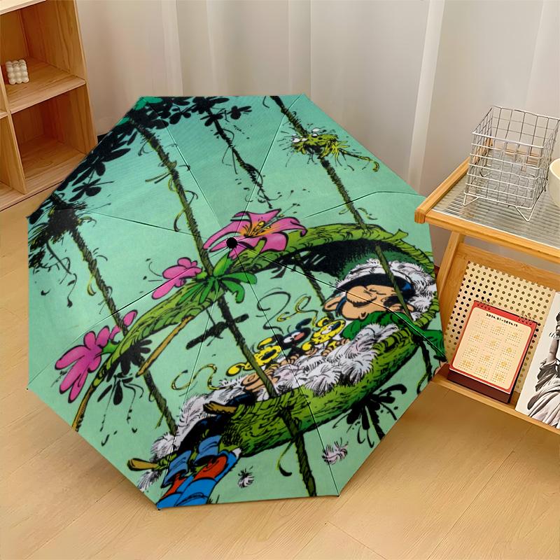 Gaston Lagaffe Winddichter Automatischer 8-Rippen Faltbarer Regenschirm Tragbarer Outdoor Sonnenschirm