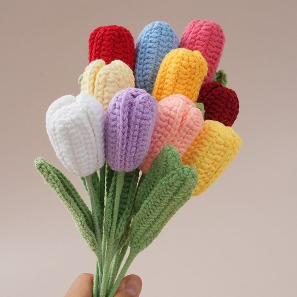Crochet Flowers Crochet Bouquet Creative Finished Handmade Plant Artificial Tulips  Party Decor