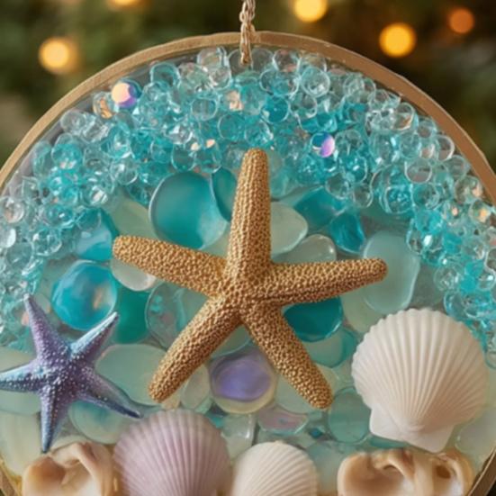 Starfish & Shell Hanging Ornament Acrylic Coastal-Themed Decor for Christmas Tree