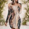 Women Plus Size One Shoulder Long Sleeve Printed Striped Bodycon Mini Dress