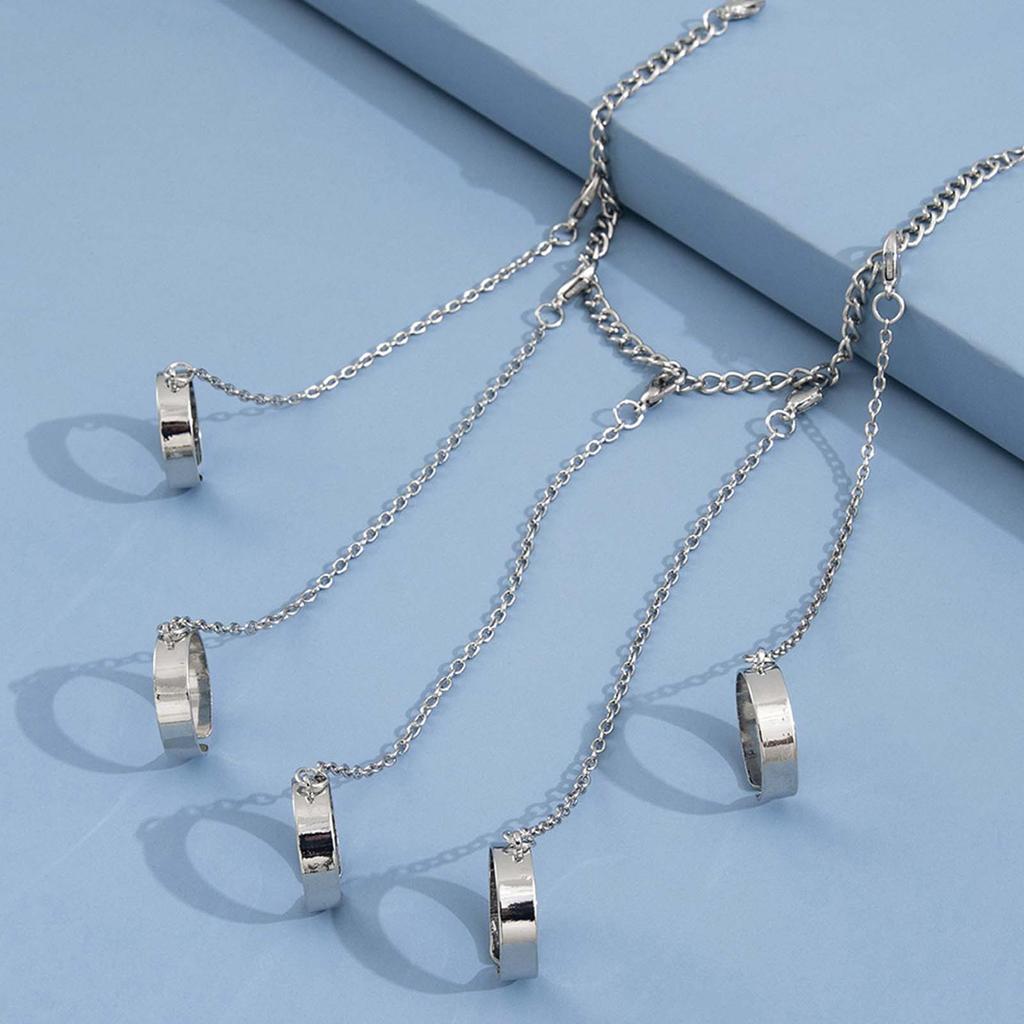 Chain Finger Rings Bracelet Punk Gothic Cool Silver Alloy Stackable Adjustable Chain Combination Rings