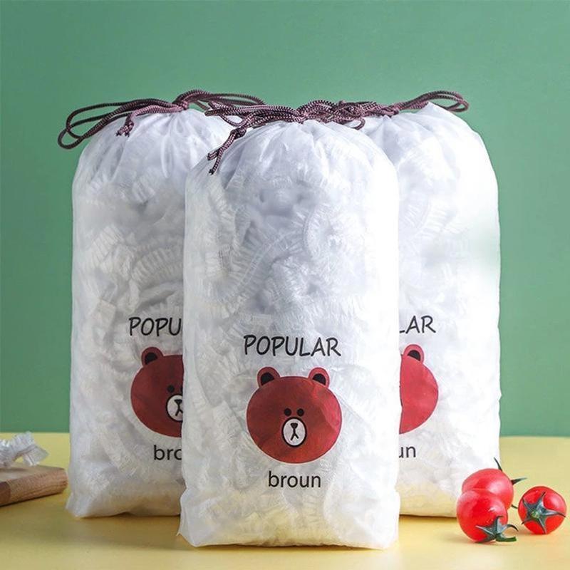 Elastic 100 Disposable Food Lids Plastic Covers for Long-Lasting Freshness in Pantry and Fridge Use