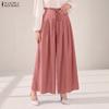 Damen Casual Hose mit elastischer Taille und weitem Bein in Volltonfarbe