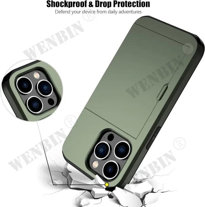 Etui Na iPhone 16 15 14 13 Pro Max Plus Uchwyt Wytrzymałe Ochronne Dwukolorowe Odporne na Wstrząsy Ukryta Slot na Karty Cienkie Pokrowiec Portfel