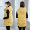 Autumn and Winter Women's Solid Color Loose Vest Drawstring Hooded Long Vest Jacket Cotton Padded Women's Windproof Warm Vest