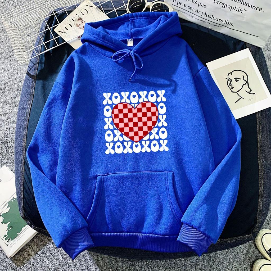 Bluza z kapturem z nadrukiem w kształcie serca w szachownicę z transgranicznego handlu zagranicznego dla mężczyzn i kobiet, modny i uniwersalny top, Amazon
