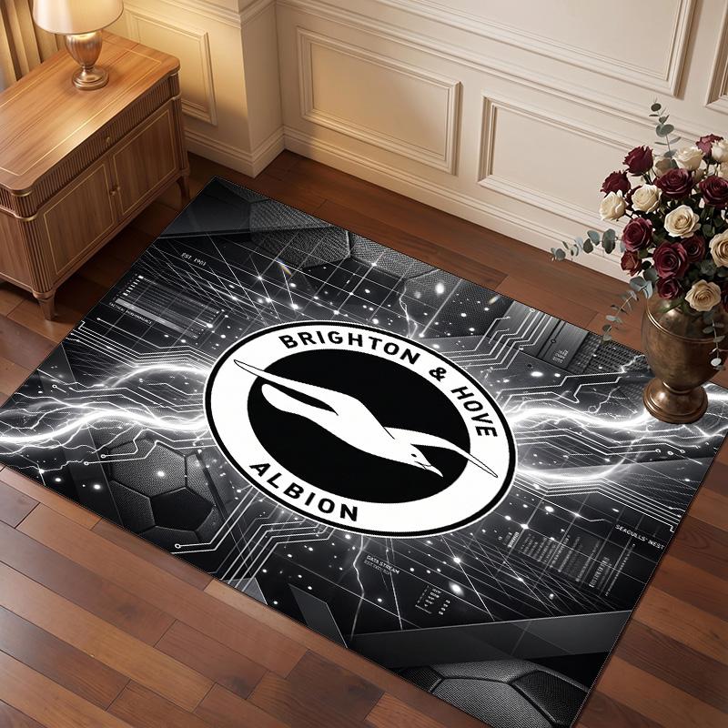 Brighton & Hove Albion Football Print Crystal Velvet Rug, Comfortable Water Absorbent Non Slip Indoor Floor Carpet