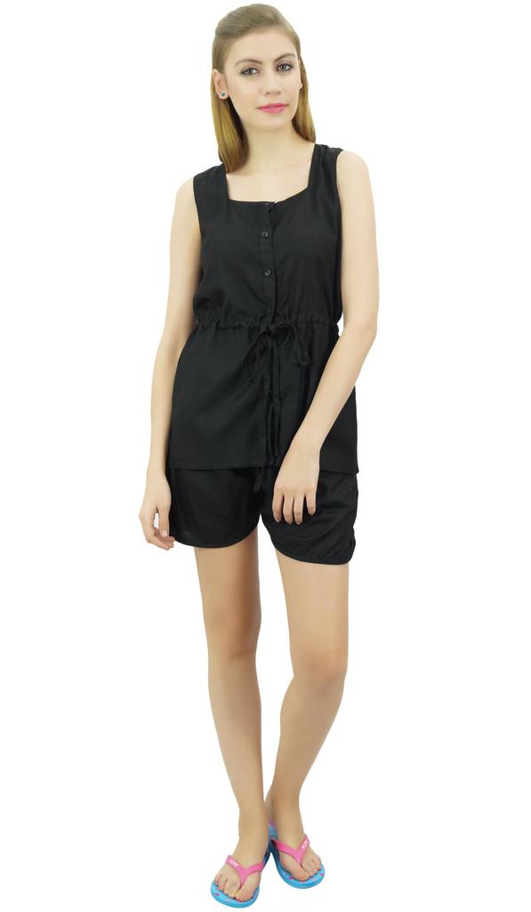 Bimba Womens Drawstring Solid Aqua Pj Set Buttondown Shirt Shorts Dress-10