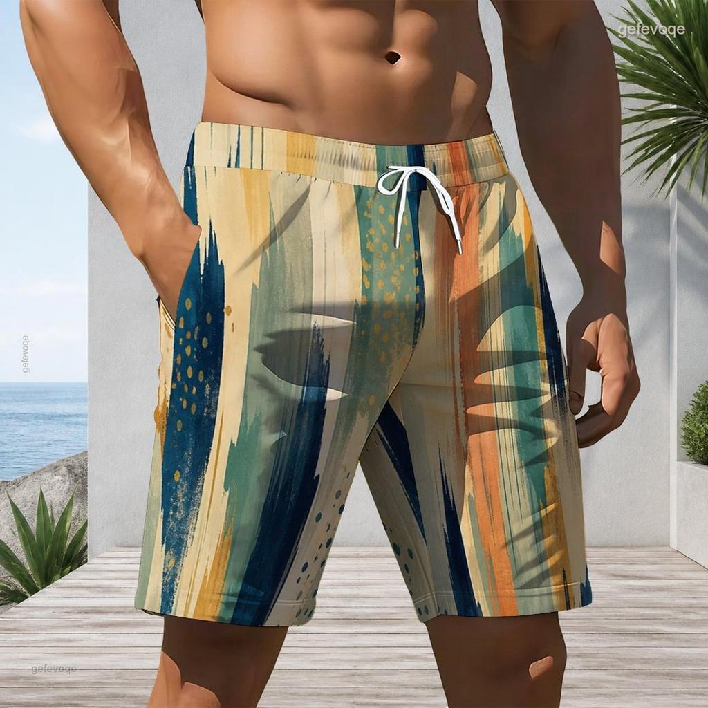 Men s Blue Ink Splatter Print Beach Shorts Quick Dry Drawstring Casual Shorts With Pockets For Summer Swimming Surfing