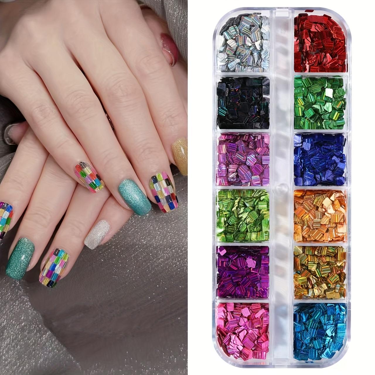 

12 Grids Rectangle Square Glitter Laser Burst Nail Glitter Grid Splicing Glitter for Nail Arts