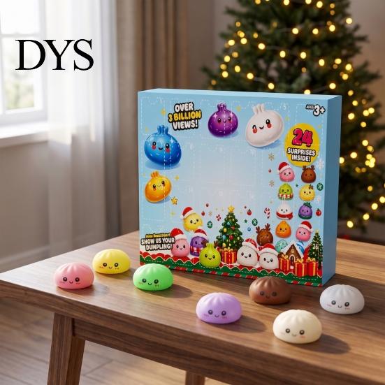 Stress Relief Gifts for Students Dumplings Squeeze Toy Advent Calendar Box, 24-Day Christmas Countdown with Mini Box Sensory Fidgets, Bun Holiday Gift