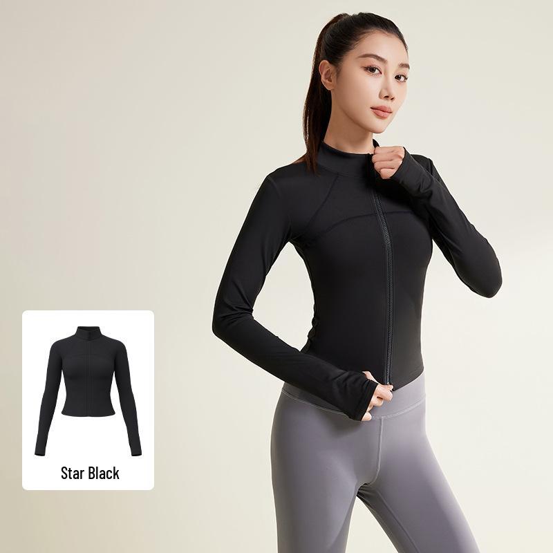 Juyi Hall Colorblock Slim Fit Yoga Jacket with Thumb Holes - Autumn/Winter Fitness Top