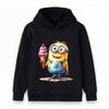 Kids Boys Girls Hoodie, Cute Yellow Cartoon Character Print Pullover Sweatshirt with Ice Cream Pattern for Casual Daily Wear