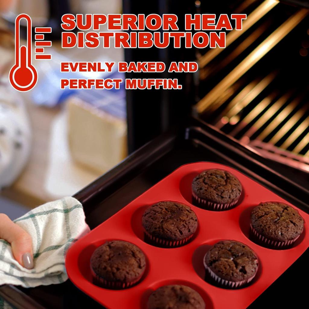 Silicone Muffin Pan - 6 Cups Non-Stick Cupcake Molds, Food Grade Silicone Baking Tray for Making Egg Muffin, CupcakeRandom Color