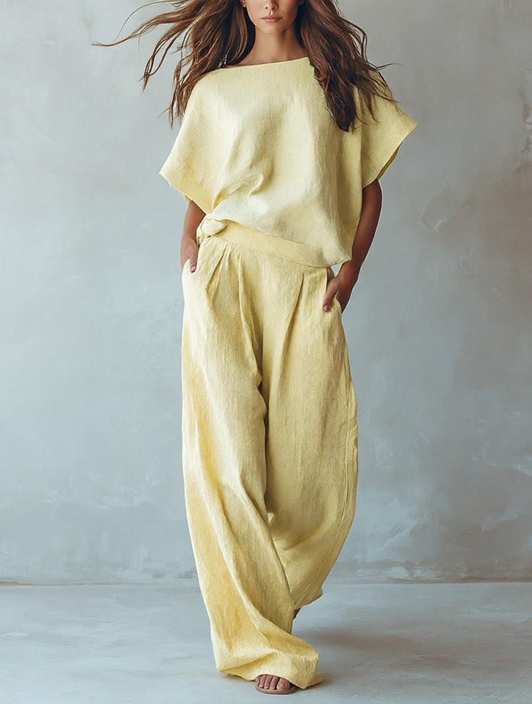 Summer European Style Casual Set Women Loose Fit Slimming Two Piece