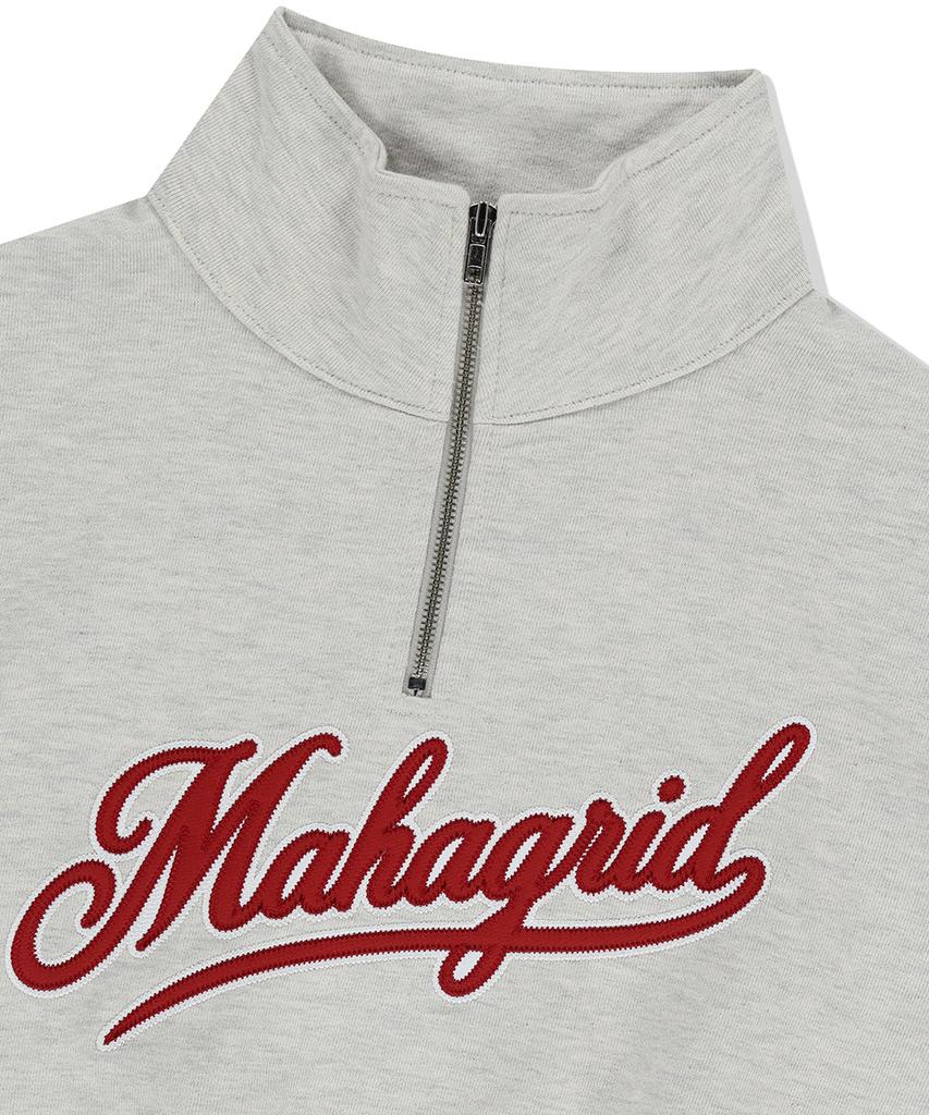 MAHAGRID Script Logo Crop Half Zip Up Oatmeal(Mg2Effm484A)