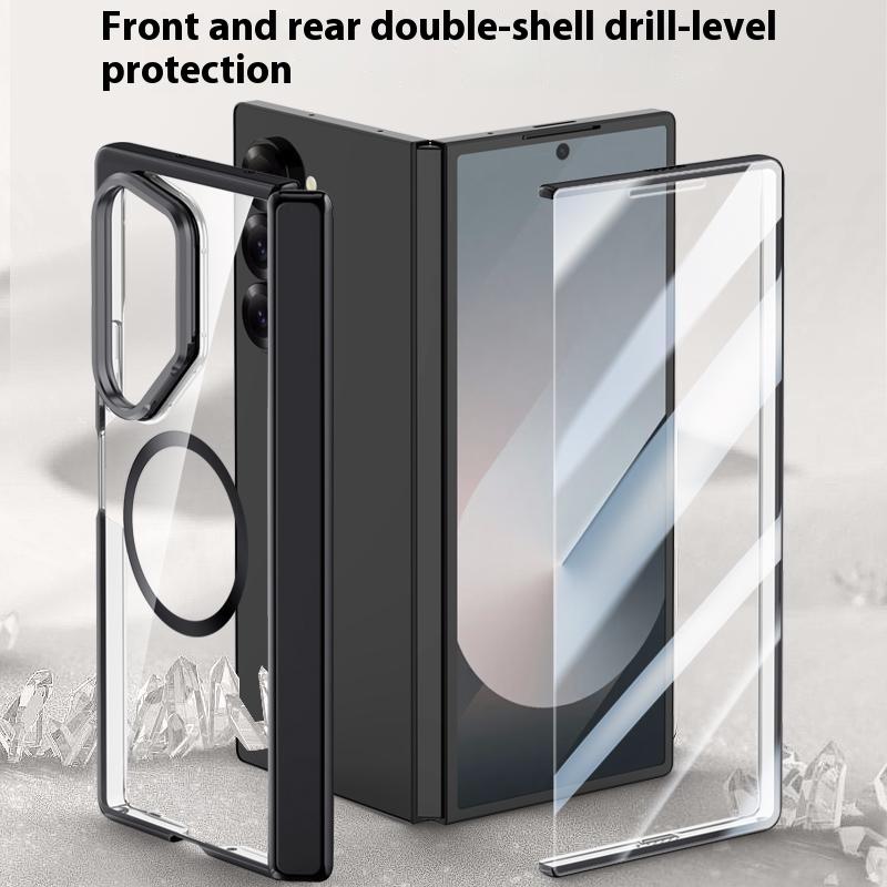 För Samsung Galaxy Z Fold6 5G Transparent Skal PC+Akryl Ställ Magnetiskt Telefonskal med Skärmskydd