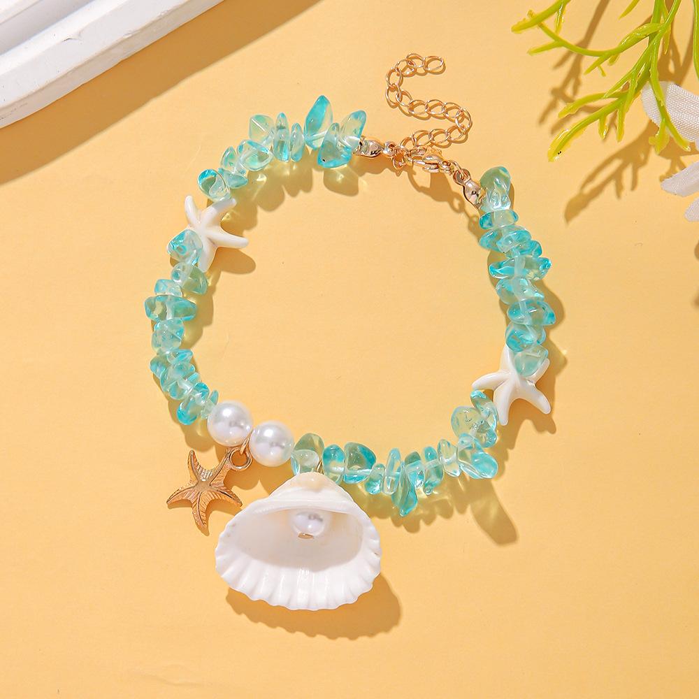 New jewelry, summer beach vacation wind bracelet, shell imitation pearl bracelet, gravel beaded bracelet.