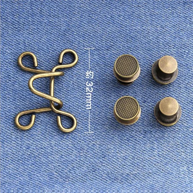 5Sets Nail-free Metal Jeans Button Snaps Detachable Pants Clips Buttons Pins DIY Waist Tightener Clothing Buckles Sewing Tools