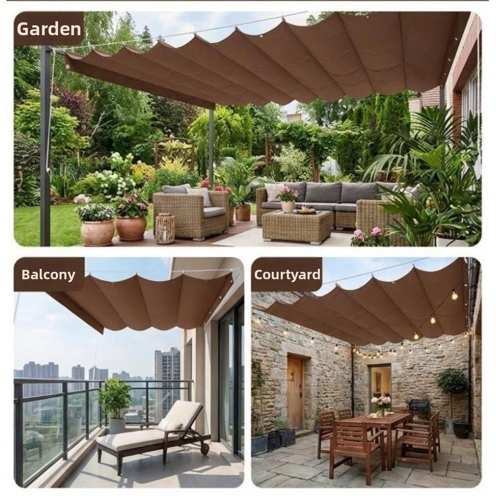 Waterproof Wave Retractable Sun Shade Canopy UV Protection Telescopic Garden Sunshade Net Rainproof Heavy Duty Sun Shade Sail