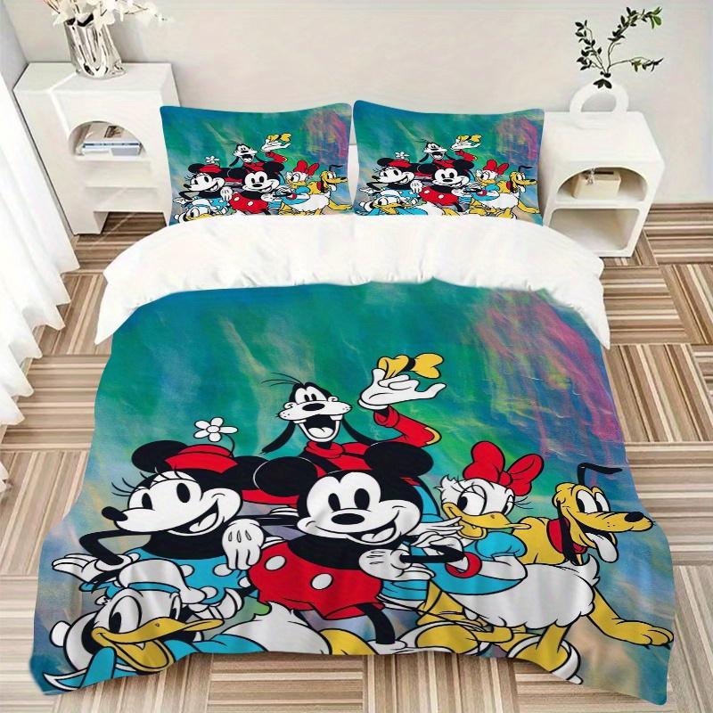 3pcs Mickey Minnie Goofy Pluto Donald & Daisy Duck Bedding Set 1 Soft Quilt Cover + 2 Pillowcases, Machine Washable