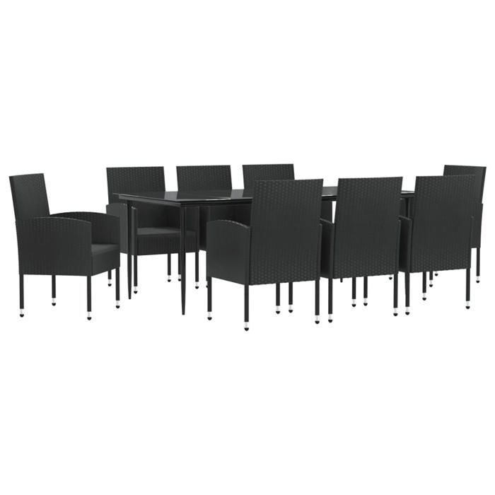 VidaXL 9-Piece Garden Dining Set, Chairs and Dining Table, Outdoor Patio Terrace Furniture, Modern, Black 3203343