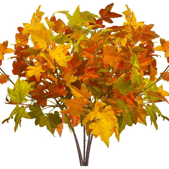 6Pcs Artificial Maple Leaves Branches Fake Fall Maple Shrubs for Thanksgiving Christmas Festival Garland Decoration