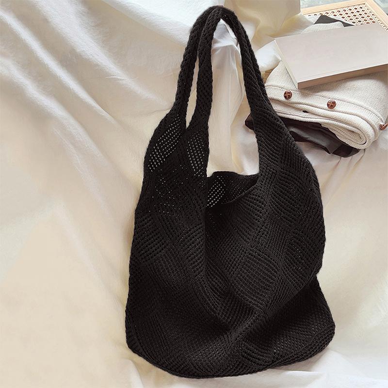 New Trend Women's Bag Crochet Handbag Retro Knitted Solid Color Hollow Top-handle Tote Bag Travel Shopper Shoulder Bag