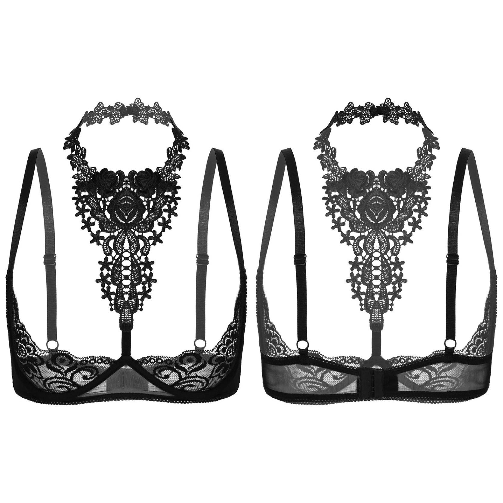 

Женское нижнее белье Halter Прозрачный цветочный кружевной бюстгальтер Корсет Бюстье Бюстгальтер на косточках 1/2 чашки Кроп-топы Нижнее белье