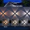 Solar Powered Solar Fence Lights Warm White/RGB with 8 Modes Fence Lights IP65 Waterproof New 4-Way Lighting for Backyard Wall