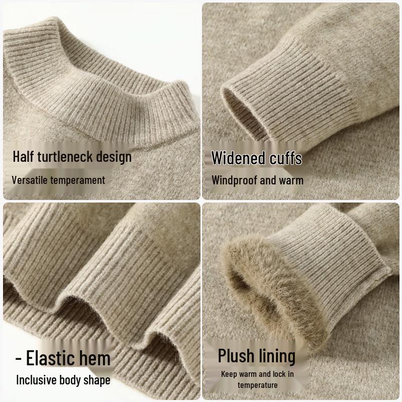 JEEP Men's Winter Heavyweight Thickened Semi-High Neck Knit Sweater