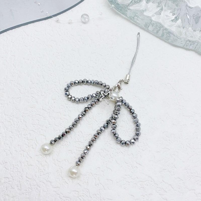 Stylish Bowknot Star Phone Charm Fashionable Crystal Beaded Butterfly Keychain Colorful Bag Pendant for Women Girls