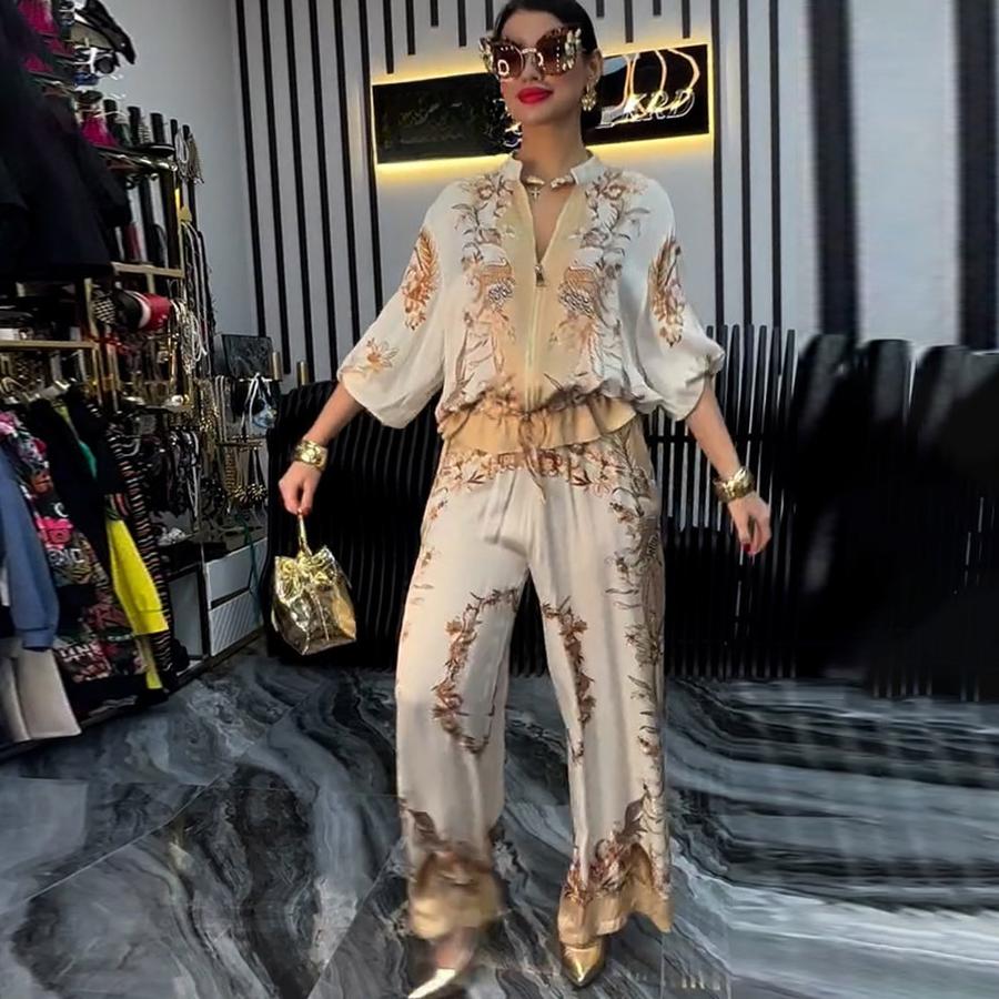 New Summer Fashion 3D Printed Floral Baseball Shirt & Pants Set with Drawstring