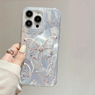 Green Gradient Butterfly Pattern Phone Case For iPhone 16 E 15 14 13 12 11 X XS XR 7 8 Pro Max Plus Mini Funda