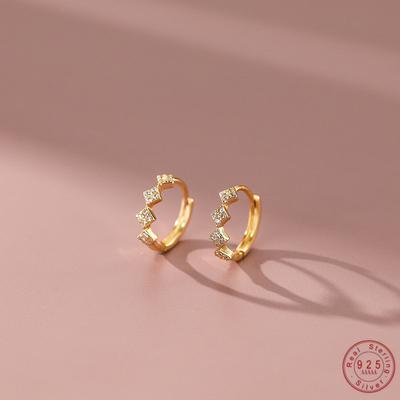925 Sterling Silver Petite Inlaid Zircon Geometric Rhombus Earrings for Women Simple Temperament Ear Jewelry Wholesale