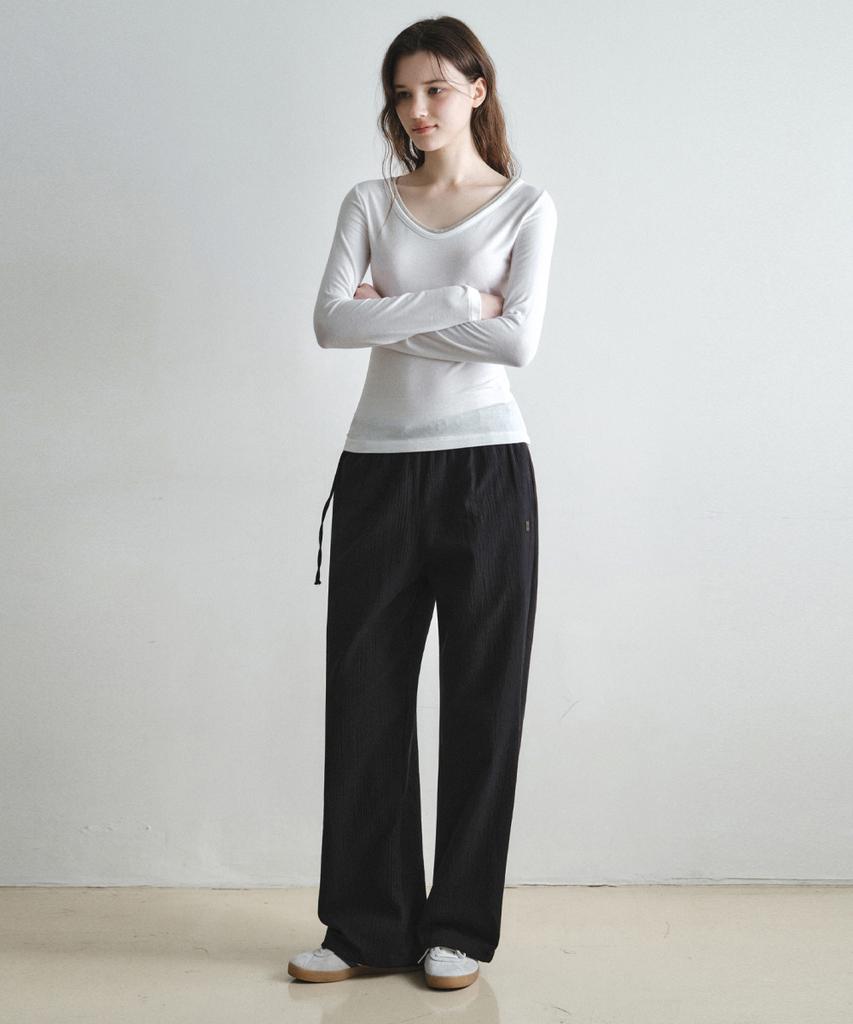 Wednesday Oasis For Woman Side String Linen Wide Pants_Black(W26Pt01)