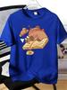 Unisexs Tee Cute Studying Capybara Cartoon Pattern Print Cotton Short Sleeve Male Casual Streetwear Outdoor Daily Basic Fashion Top