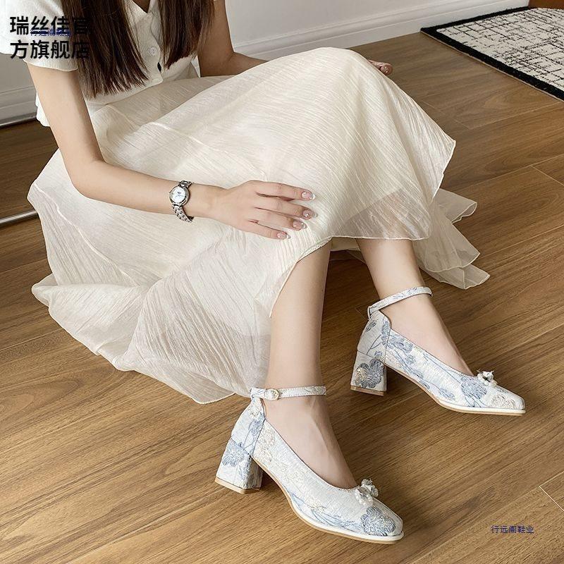 Autumn with Hanfu cheongsam single shoes retro embroidery thick heel high heels women's Mary Jane shoes