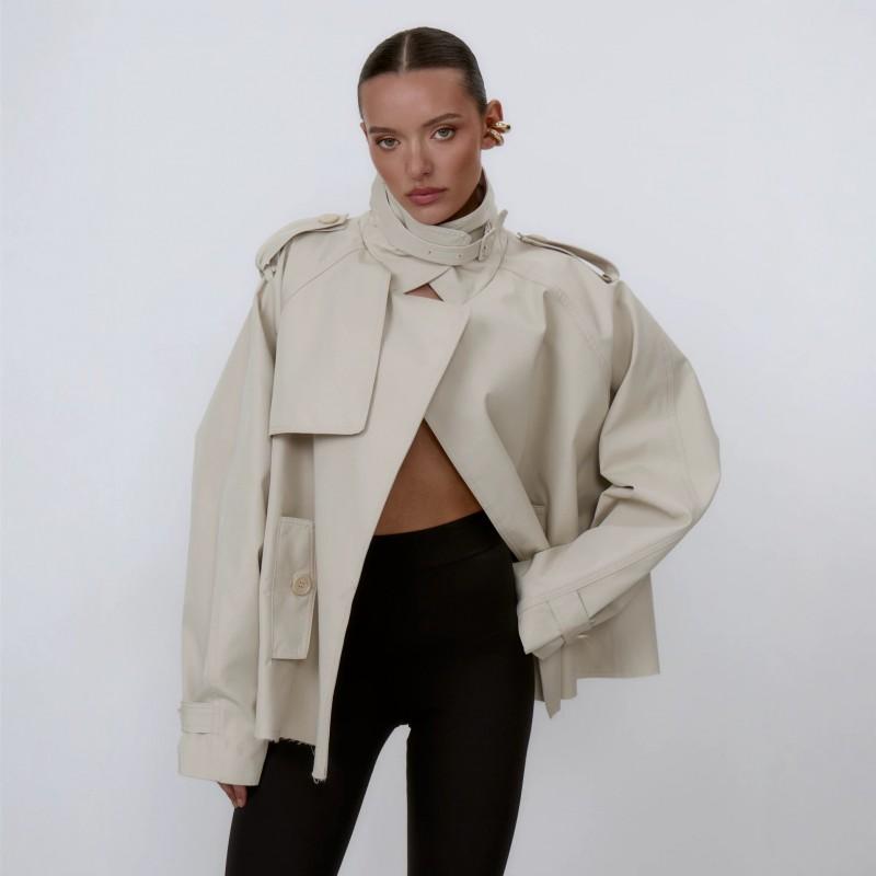 Gabardina de utilidad para mujer 2026, corte relajado, manga larga, cuello alto, con cinturón